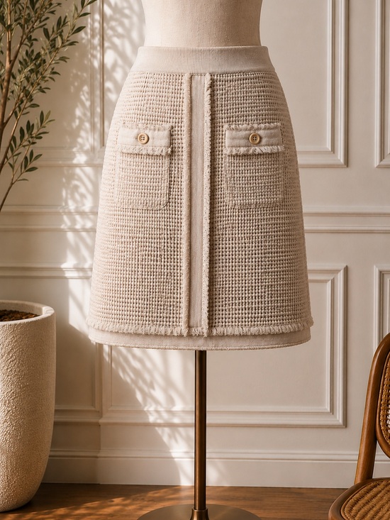 Adrianna Papell Dresses & Skirts - Adrianna Papell NWT Textured Knit Fringe Mini Skirt Blush Beige Size M